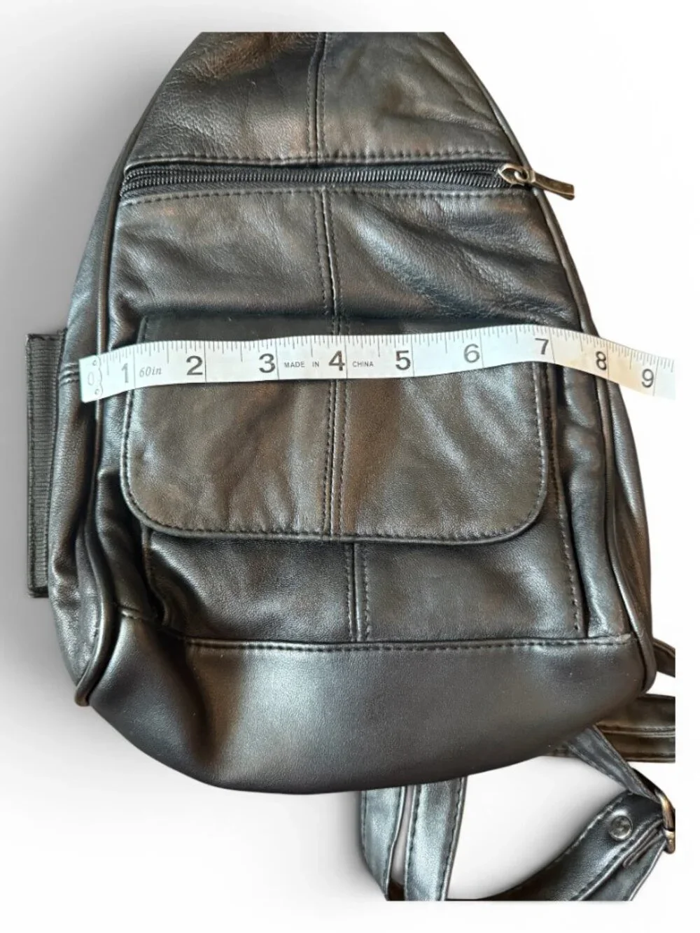 Vintage Black Leather Sling Backpack Crossbody Convertible Mini Backpack Travel